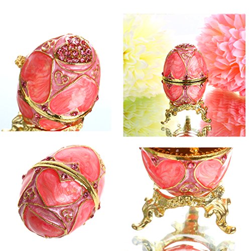 Faberge Egg Jewelry Box Hinged Collectible Rhinestones Jeweled Painted Enameled Decorative Trinket Holder Box(Pink) #TOP4