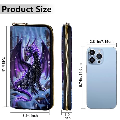 Image of Women's Wallets,Credit Card Holder Money Leather Long Wallet with Wristlet,Large Capacity with Zip-Around Phone Purse for Women Ladies Girls,Cute Little Dragon
