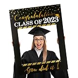 Giiffu 2023 Graduation Selfie Photo Frame, Class of 2023 Glitter Gold Large Size Graduation Photo Bo