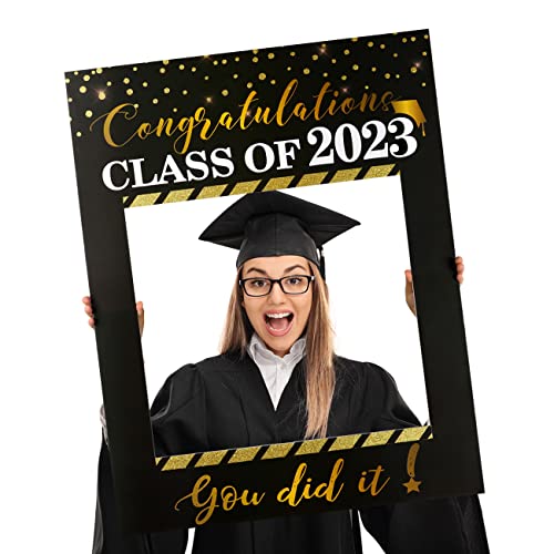 Giiffu 2023 Graduation Selfie Photo Frame, Class Of 2023 Glitter Gold Large Size Graduation Photo Booth Props, Graduation Party Favors Supplies Decorations For College High School 2023 Graduates #TOP14