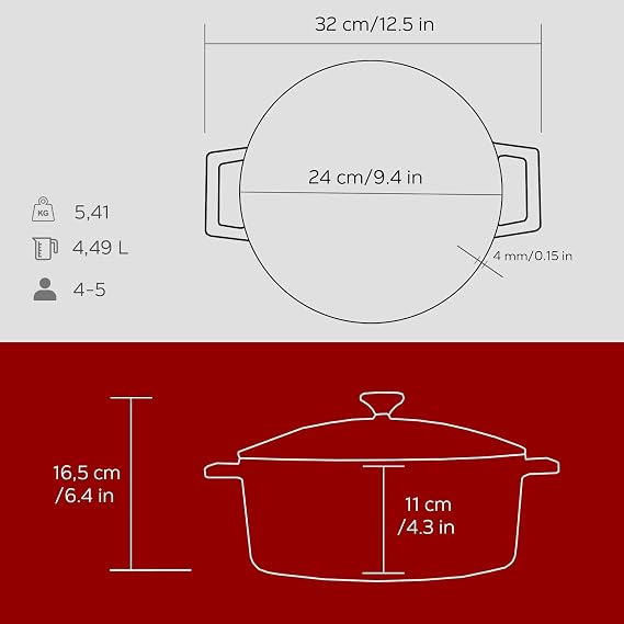 Lava Metal Casting Round Cookware, 24 Cm, Red