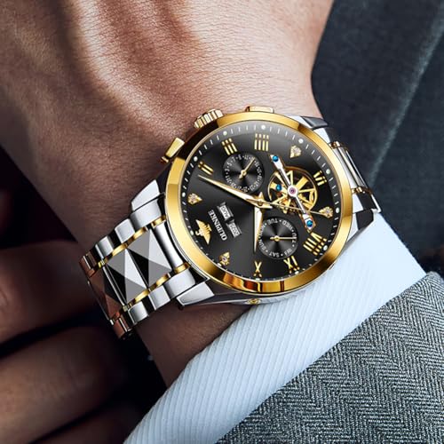 Image of OUPINKE Men's Automatic Watch 44mm Big Dial,Luxury Mechanical Wristwatch,Sapphire Crystal Glass,50M Waterproof, Tungsten Steel with Date Display