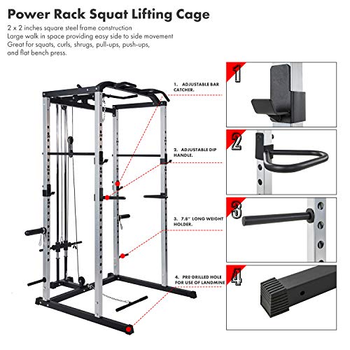 Vanswe Power Rack Power Cage 1000-Pound Capacity Home Gym Equipment Exercise Stand Olympic Squat Cage with LAT Pull Attachment, Multi-Grip Pull-up Bar and Dip Handle