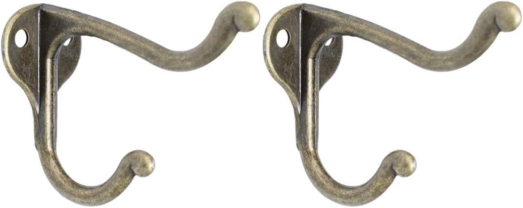 uxcell 2pcs Dual Robe Hook Metal Wall Mounted Hooks Coat Clothes Bag Wall Clasp Bathroom Hanger w Screws Home Storage, Bronze Tone
