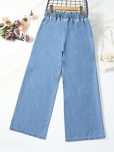 Verdusa Girl's Paperbag Elastic Waist Wide Leg Denim Pants Loose Jeans2