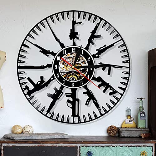 Gdrasuya10 12 Inch Bullet Time Vinyl Record Clock Army Gun Wall Clock Soldier And Military Fan Gift For Hallway Bedroom Living Room (Without Light) #TOP2