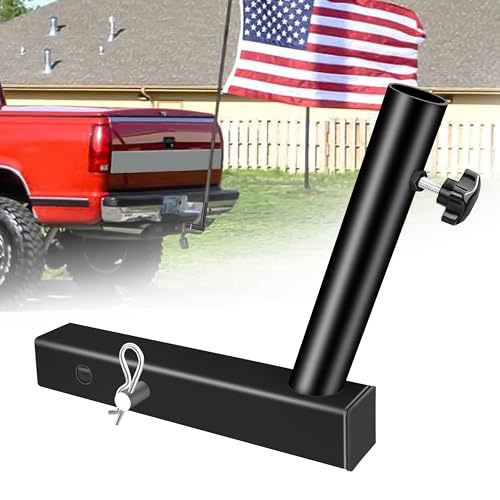 YIYITOOLS Hitch Flag Pole Holder Heavy-Duty Truck Flag Pole Mount Kit for 2-Inch Receivers Adjustable Car Flag Pole for Jeep SUV RV Pickup Trailer Rust-Resistant Stable & Easy to Install