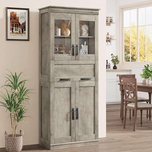 GarveeMore Armario de Baño Estilo Clásico Antiguo, Premium Ancho, Gran Almacenamiento, Ideal para Cocina, Baño y Salón. Estructura de Madera Maciza. 60 × 30 × 170 cm, Color Gris