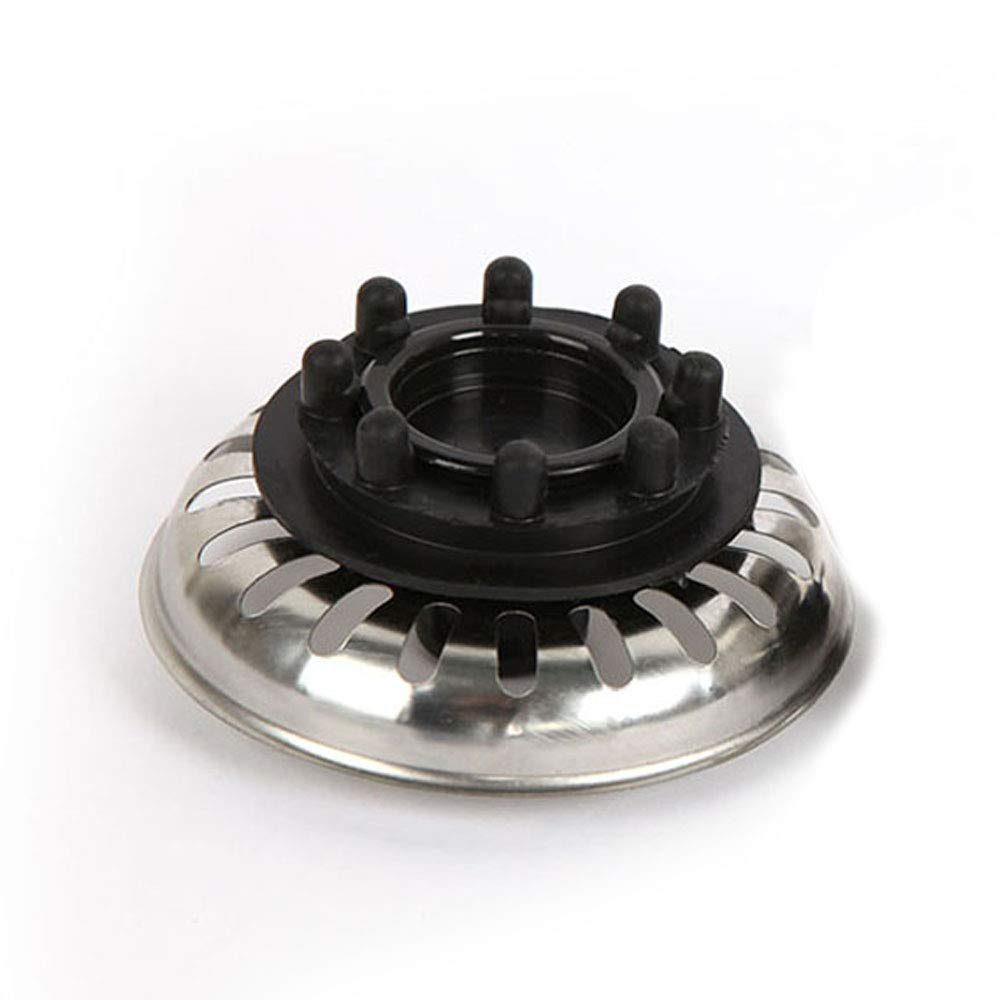 Tapón de fregadero de acero inoxidable. Con cierre de goma/caucho. Diámetro 8 cm. Acabado en cromo brillo y negro