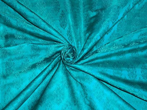 Tissu brocart de soie vert océan 112 cm pour robe de mariée chic