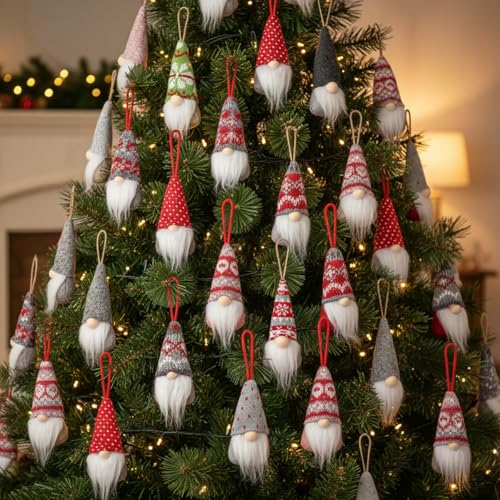 Vinsot 72 Pieces Gnome Ornaments Bulk Christmas Tree Hanging Gnomes