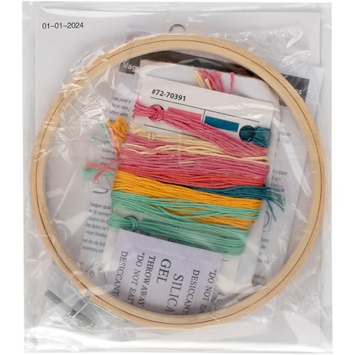 Image of Dimensions 72-70391 Sunset Waves Embroidery Needlepoint Kit for Beginners, 6 inch Diameter Hoop, Multicolor, 5 Pieces