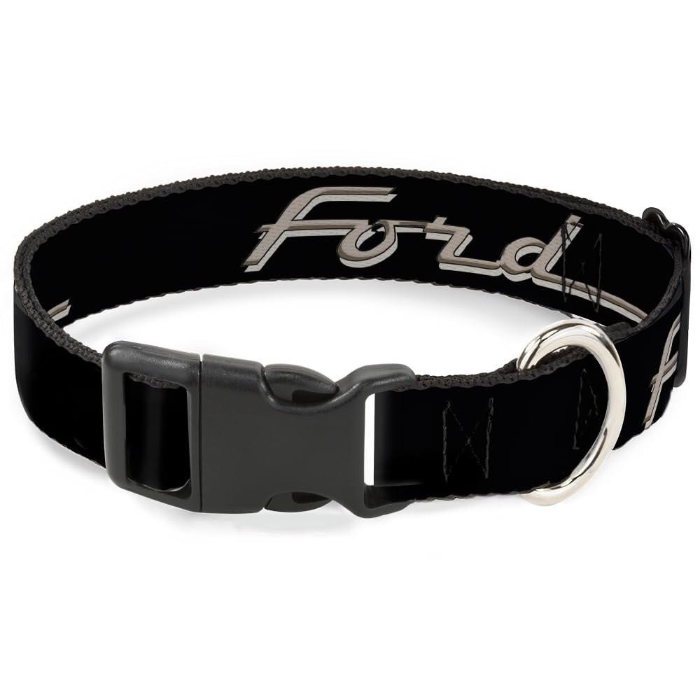 Ford Pet Collar, Dog Collar Plastic Buckle, Ford F100 Script Black Tan Gray, 15 to 24 Inches 1.0 Inch Wide