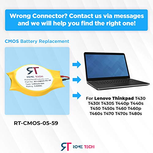 Rome Tech Cmos Battery For Ibm Lenovo Thinkpad T430 T450S T460 T450 T430I T430S T440P T440S T460P T460S T480S - Laptop Backup Bios Rtc 3V Cr2032 T430 Cmos Battery With 2 Pin 2 Wire Cable (1-Pack) #TOP1