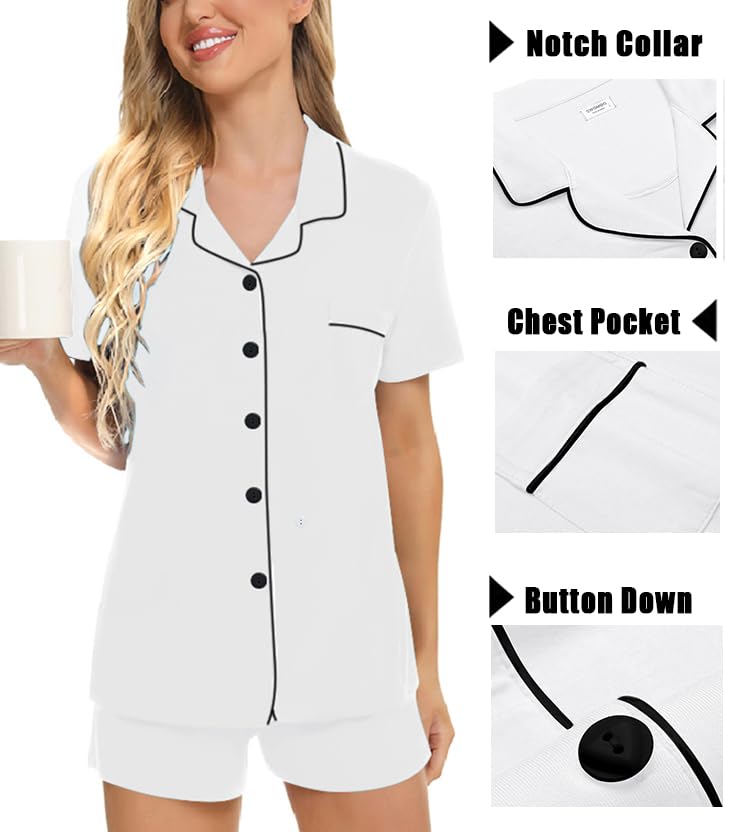 Image of SWOMOG Womens 3pcs Button Down Pajamas Set Short Sleeve Sleepwear Bride Pj Lounge Set with Long Pants