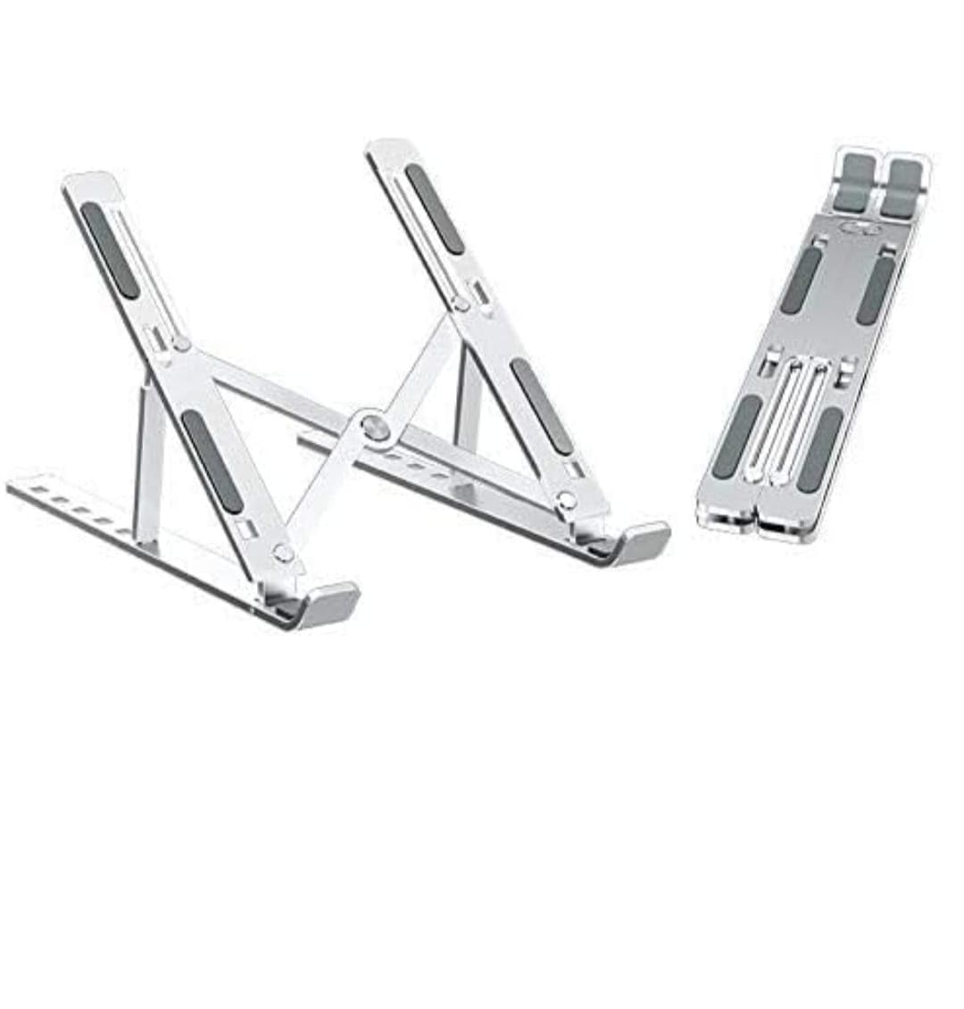 6 Angles Adjustable Aluminum Ergonomic Foldable Portable Tabletop Laptop/Desktop Riser Stand Holder Compatible for MacBook, HP, Dell, Lenovo & All Other Notebook (Silver)