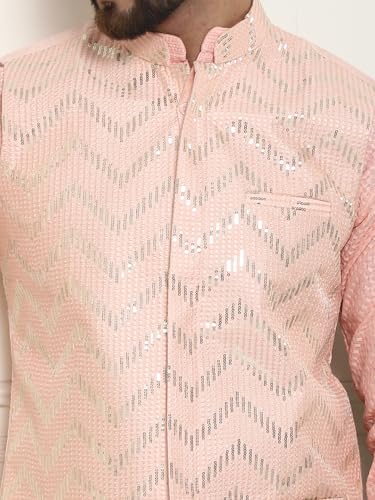 Image of SOJANYA (Since 1958 Men's Cotton Linen Maroon Kurta and White Pyjama with Mustard Cotton Nehru Jacket