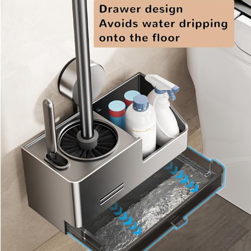 Image of Toilet Brush and Holder Set, Suction Cup Toilet Bowl Scrubber with Drip Tray, Wall Mounted Bathroom Cleaners Brush Shelf, Apartment RV Dormitory Camper Spring Cleaning Essentials Gadgets
