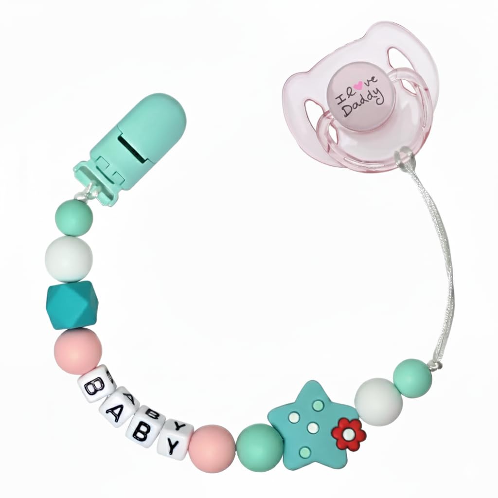 Cyan Pink Style Pacifier Clip with Cute Magnetic Pacifier Reborn Dolls Toy Accessories (Star)
