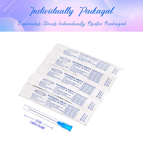 Image of 23 Gauge 1 Inch Needles Luer Lock Disposable Lab Supplies, Pack of 100 | SHAOTONG 23G 1 inch 25mm Needle with Cap for Liquids Measuring or Refilling, Sterile, Individually Wrapped