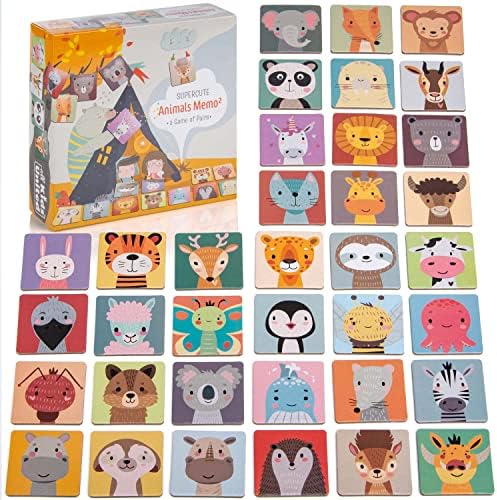 all Kids United® Memory Spiel Tiere 72 extradicke Karten ab 3 Jahren | Fördert spielerisch das Gehirn, Montessori-inspiriertes Gedächtnisspiel Kinder, 36 Tierpaare, 6x6 cm laminier
