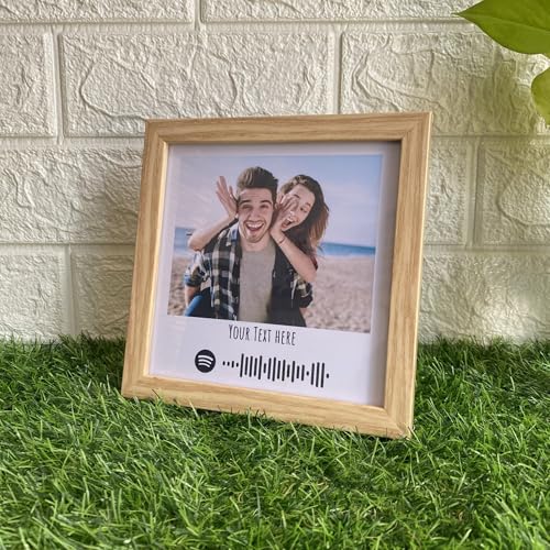 Image of JABSY Custom Wooden Theme TableTop Spotify Plaque Square Photo Frame Customized Photo Frame Music Plaque With Scannable Code & Text Message Birthday Wedding (Size-7X7 Inch)