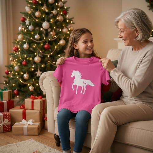 Image of Tstars Fitted Tee for Girls 4th of July Shirt | Patriotic American Cute Kids Heart Graphic Horse T-Shirt