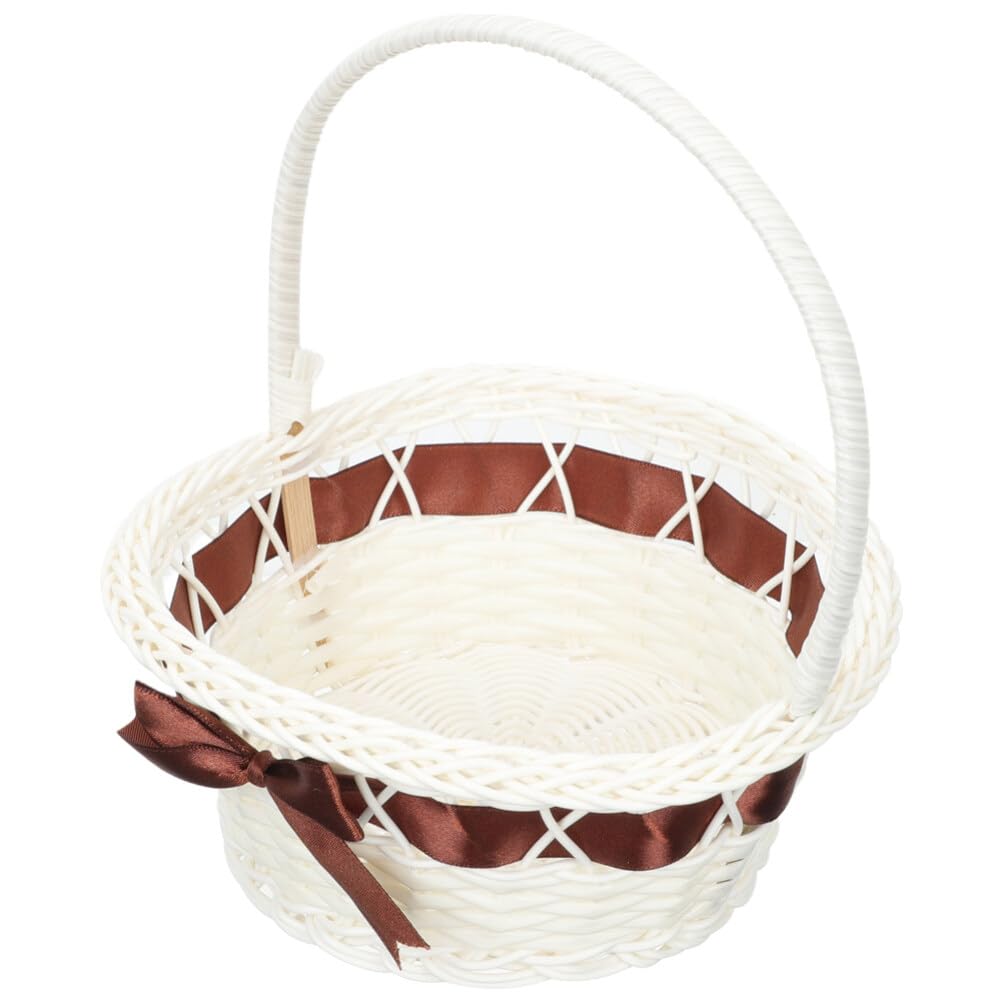 HOLIDYOYO Flower Girl Basket with Bow Knot Imitation Rattan Picnic Basket Storage Basket Handheld Rattan Woven Shopping Basket Fruit and Vegetable Picking Portable Picnic Basket