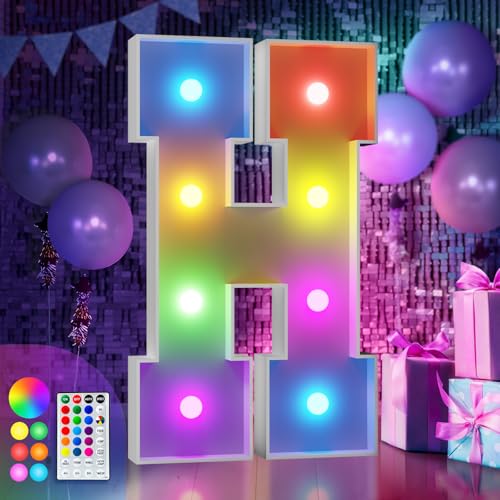 Image of Colorful 3FT Marquee Letters H, 18 Colors Large Light up Letters | RGB with Remote, Birthday Party Decorations Anniversary Wedding Decorations Assembly Required 24 Pcs Accessory Set