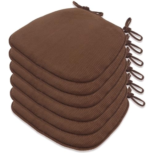 Juego de 6 cojines antideslizantes para silla de comedor en forma de U, con funda lavable a máquina, color café, 41 x 43 cm
