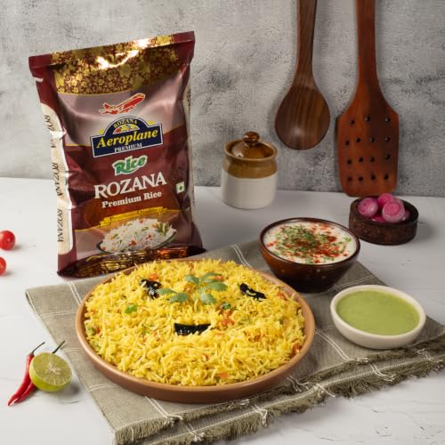 Image of Aeroplane Rozana Premium Basmati Rice 5kg | Naturally Aged Long Grain | Rich Aroma | Non-Sticky Fluffy Grains | Everyday Basmati Rice