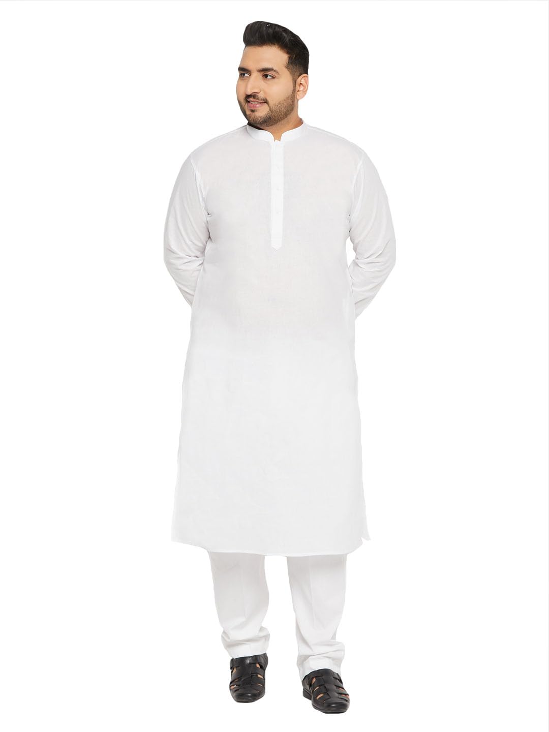vastramay plus Men's Cotton Blend Kurta Pyjama Set || Classic White Cotton Kurta With Cotton Pant Style Pyjama. || Elegant For Holi & EID Celebration-picture-26