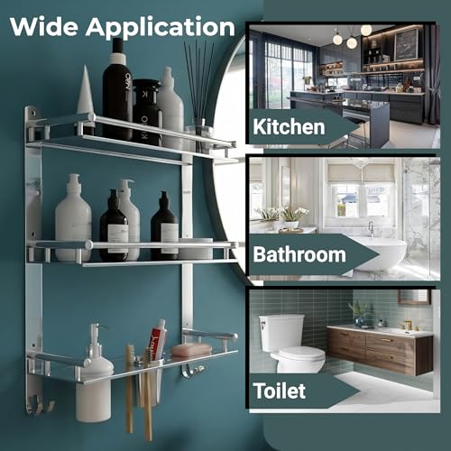 Image of GLOXY Premium Chrome Finish Bathroom Stainless Steel Organizer with Soap Holder, Liquid Soap Dispenser and Toothbrush Holder - 6 in 1 Bathroom Rack Shelf for Home, Office, Hotels & Restaurants