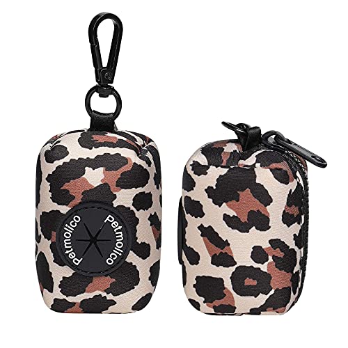 Image of Petmolico Dog Poop Bag Holder Leash Attachment, Waste Bag Dispenser Zippered Pouch, Fits Any Leash, Includes Free Roll of Bags, 2 Pack - Leopard