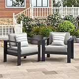 Wisteria Lane Patio Furniture Metal Armchair Set of 2, Metal Outdoor Chairs with Upgraded Cushions, All-Weather Outdoor Single Sofa for Balcony, Garden, Deck, Backyard, Light Grey