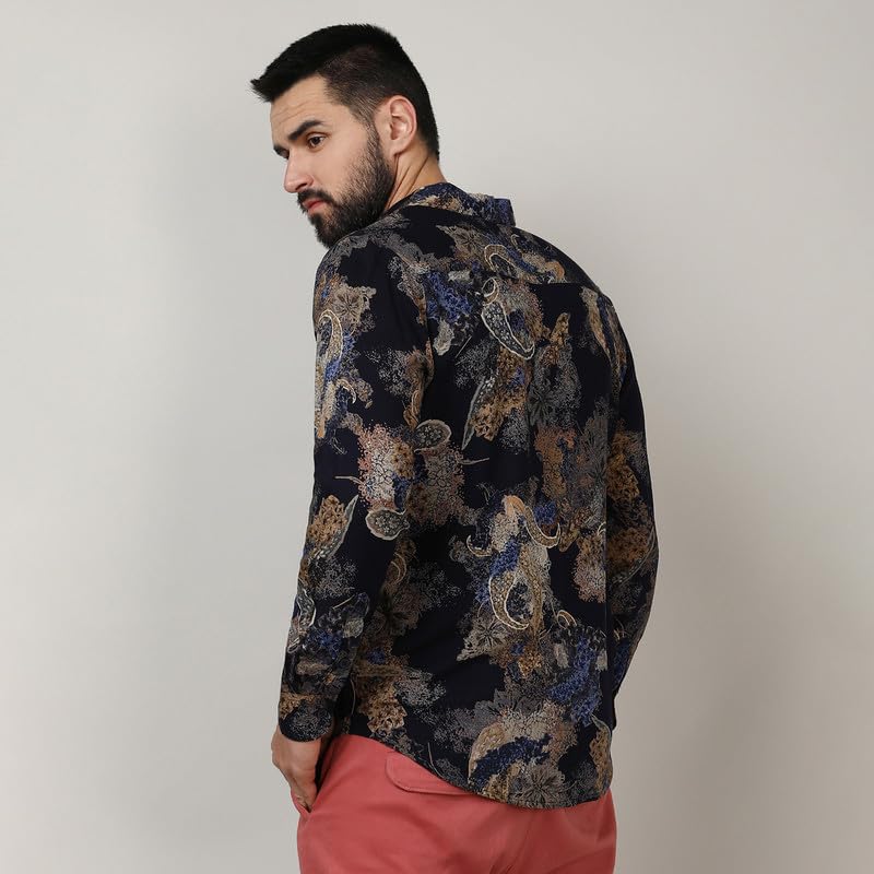 Image of CAHOOT Men's Self-Design Striped Shirt for Casual Wear | Spread Collar | Long Sleeve | Button Closure | Shirt Crafted with Comfort Fit for Everyday Wear