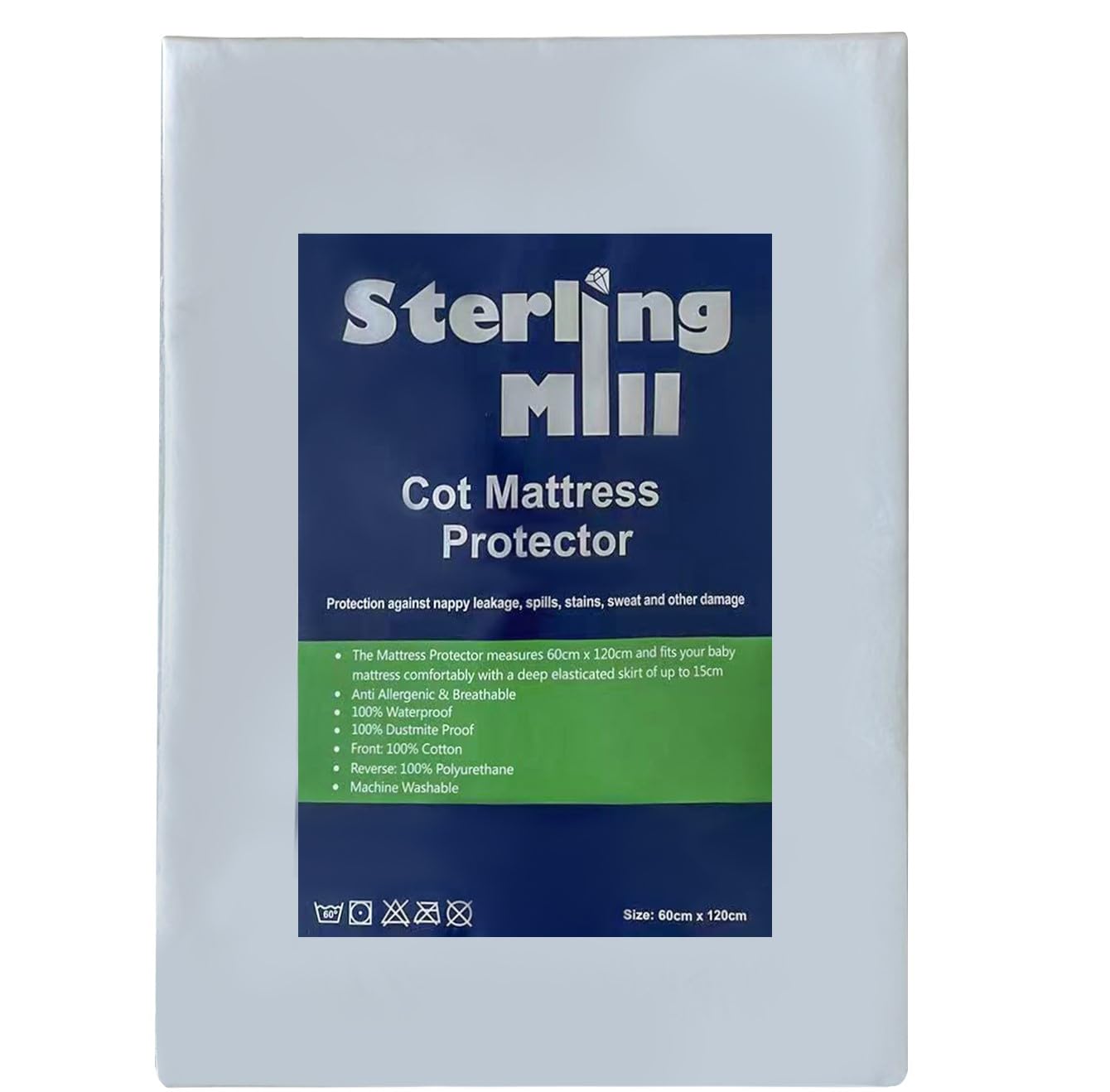 Waterproof for Baby Cot Bed 60x120cm – Soft Cotton Fitted Sheet – Noiseless & Washable...