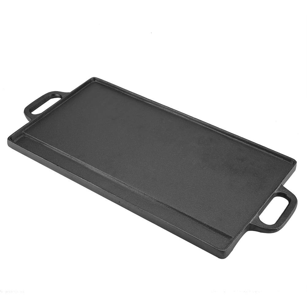 GOTOTOP Piastra in Ghisa Rettangolare per Barbecue, Padella Antiaderente Doppia Faccia con Due Manici, per Induzione e Gas, 50.5x23.5cm, Nero