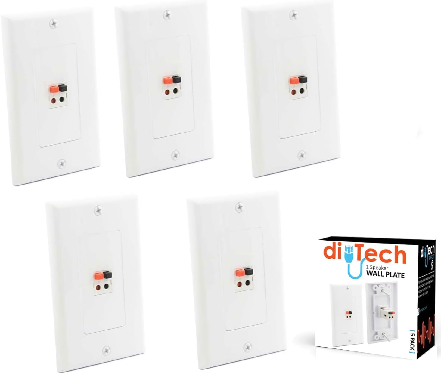 Premium Speaker Wall Plate - Spring Loaded Audio Plate for Home Theater Mount Speakers (5 Pack White)