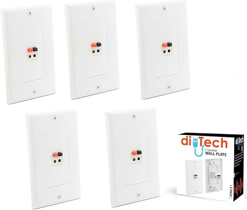 diyTech Premium Speaker Wall Plate - Spring Loaded Speaker Wire Wall Plate, for Home Theater Wall Mount Speakers - (5 Pack White)