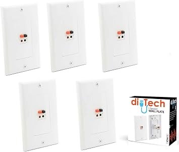 DIYTECH Premium Speaker Wall Plate - Spring Loaded Audio Plate for Home Theater Mount Speakers 5 Pack White