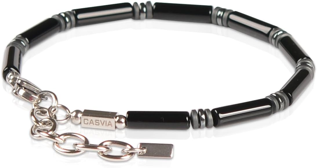 Handmade Black Agate Hematite Bracelet for Men, Stainless Steel Adjustable Link Chain, Stylish Daily Jewelry, Thoughtful Gift for Father Husband Boyfriend