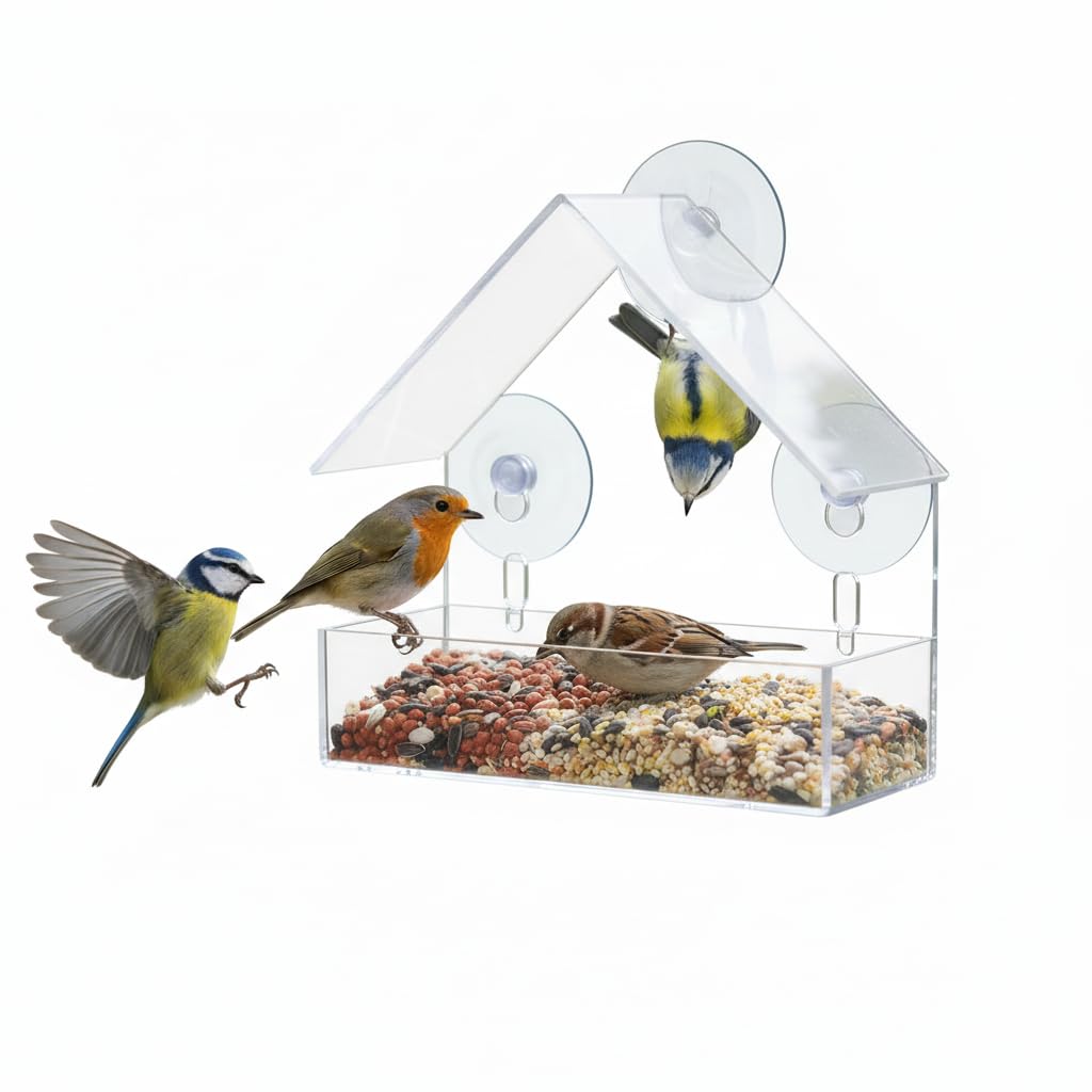 Window Bird Feeder with Strong Suction Cups for Outdoor Use, Clear Acrylic Bird House for Wild Birds, Cardinals, Bluebirds, Finches