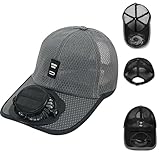 RJSQAQE Solar Fan Hat for Women Men,USB Rechargeable Cooling Baseball Cap,Lightweight Balanced Sun Hat for Gardening Camping (Gray)
