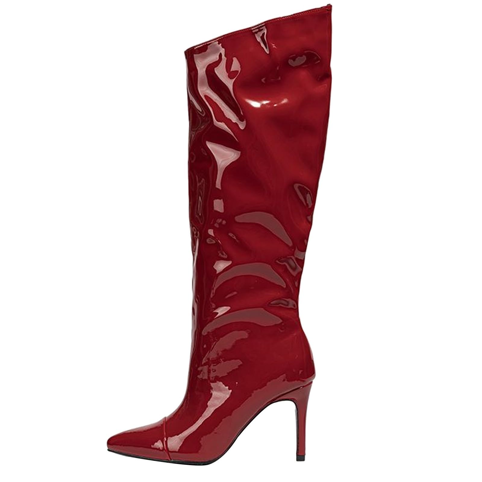 Bottes pliantes à talons hauts - Élégance et fonctionnalité - Design fin - Bottes longues en cuir verni - Avec talon - Bottes pointues élégantes - Pour femme