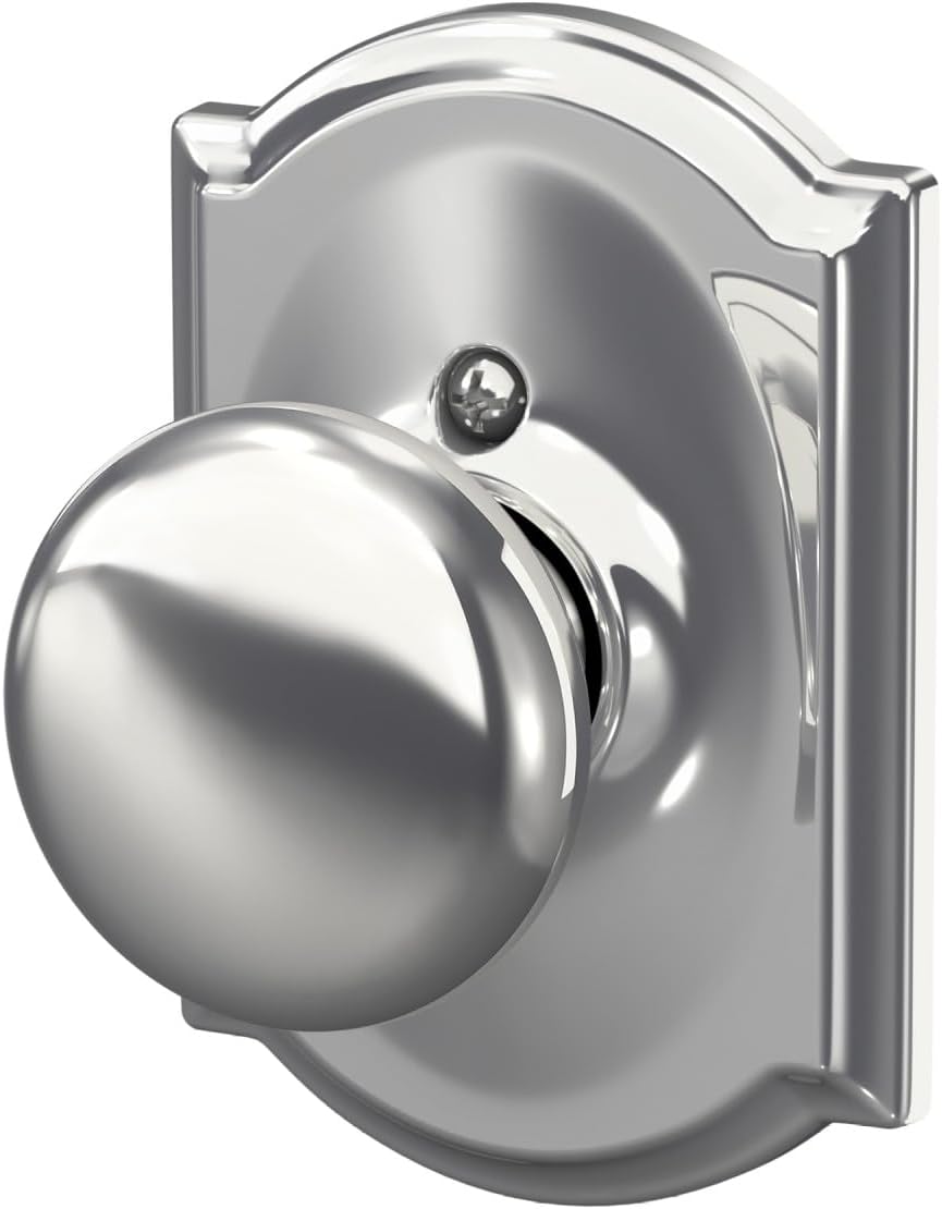 Plymouth Knob with Camelot Trim Non-Turning Lock, Bright Chrome (F170 PLY 625 CAM)