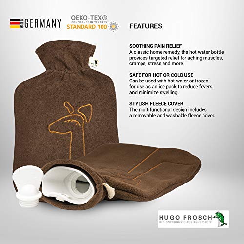 Hot Water Bottle With Cover - Hot Cold Pack Made Of Burst Resistant Thermoplastic With Fleece Sleeve Helps Relieve Muscle Aches & Pains, Menstrual Cramps (1.8 L Brown Deer Application) #TOP4