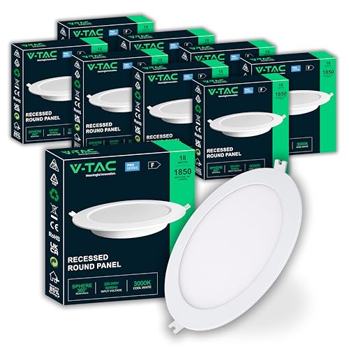 V-TAC 10x Pannello LED Piccolo da Incasso Rotondo 18W - Chip Samsung - Diametro 220 mm - 1850 Lumen - IP20 - per Soffitto, Casa, Ufficio - Mini Pannelli Lampada - Luce Bianca Naturale 4000K