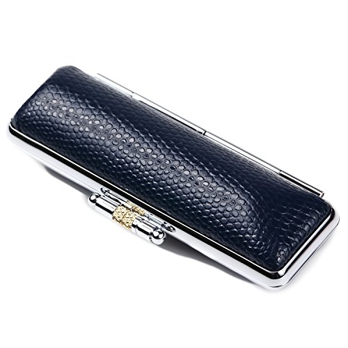 Airself 印鑑卸売工房 本牛革 印鑑ケース トカゲ革柄 最高級朱肉付 実印 銀行印用 (紺, 15mm)