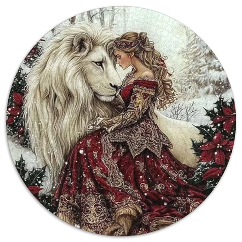 Puzzle redondo de león blanco de 1000 piezas, alivio del estrés